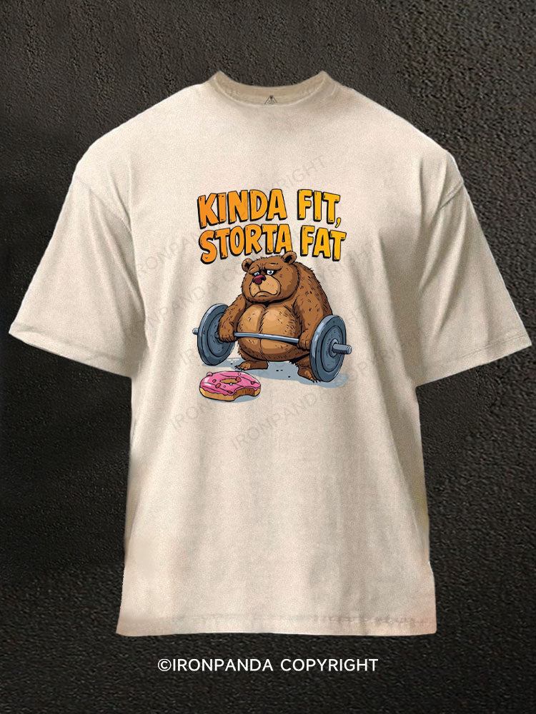 Kinda Fit Sorta Fat Bear Lifting Washed Gym Shirt