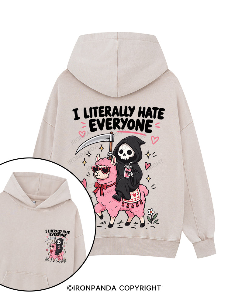 I LITERALLY HATE EVERYONE Grim Reaper Printed Washed Gym Hoodie