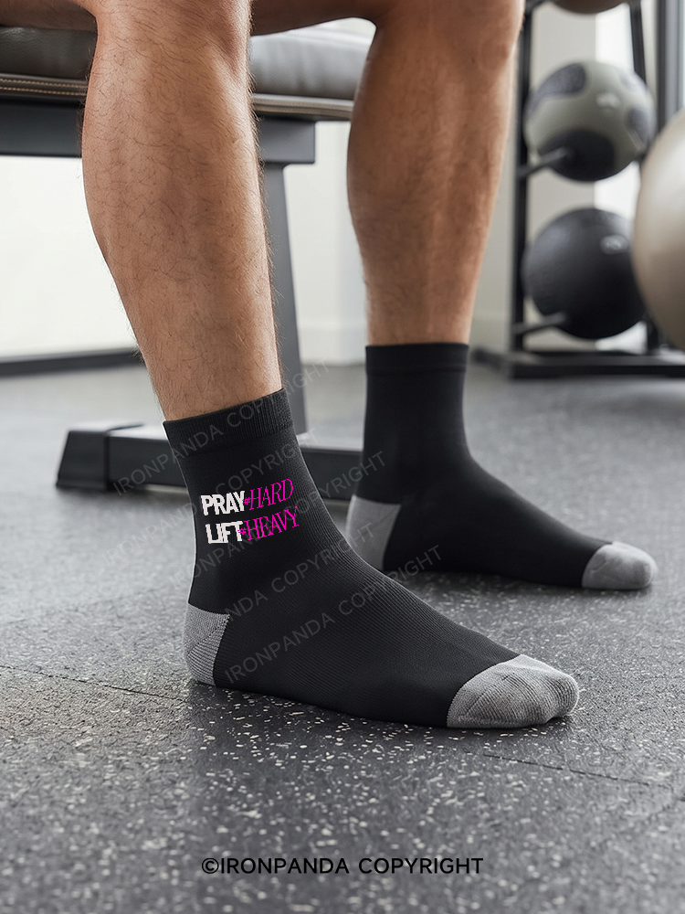PRAY HARD # LIFT HEAVY GYM Crew Socks