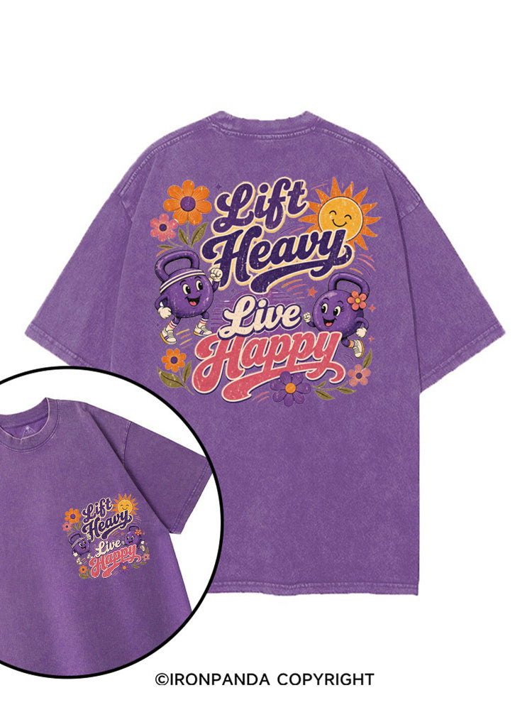 LIFT HEAVY LIVE HAPPY GYM POSITIVE printed Gym Shirt