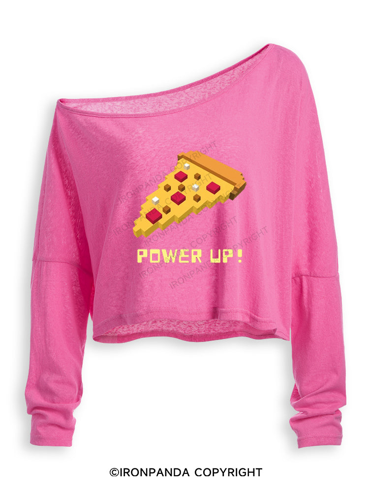 POWER UP! CHEAT DAY PIZZA Off Shoulder Long Sleeve Crop Top