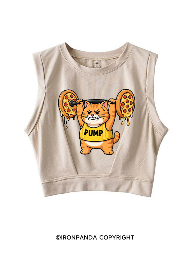 PUMP CAT LIFTING PEPPERONI PIZZA SLEEVELESS CROP TOPS