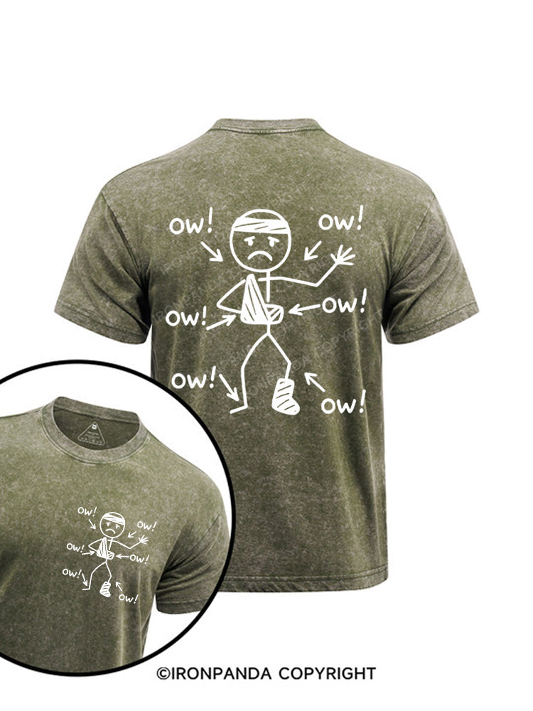 Funny Meme Ow Ow Ow Everything Hurts Printed Washed Gym Shirt