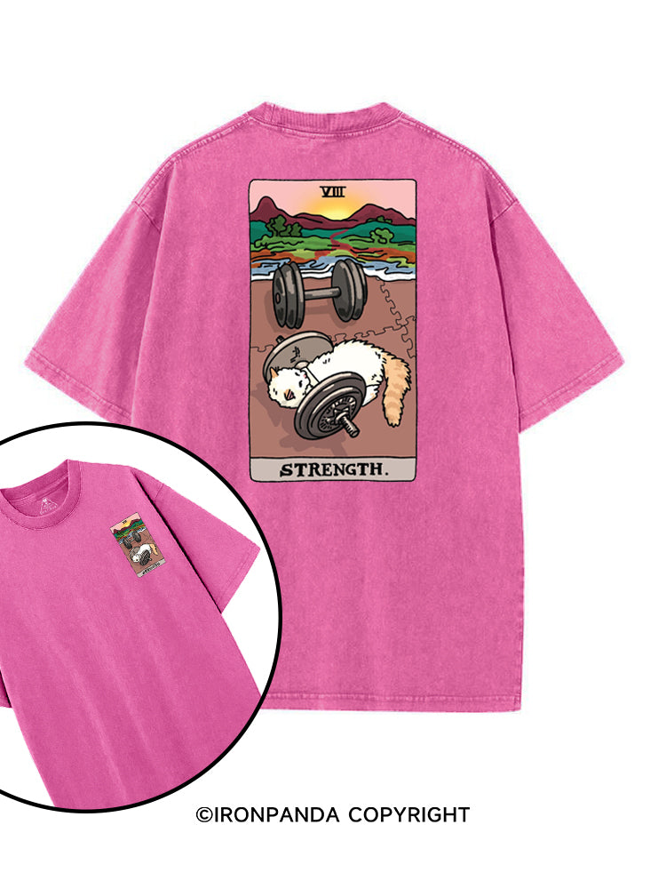 STRENGTH TAROT FUNNY GYM KITTY printed Gym Shirt