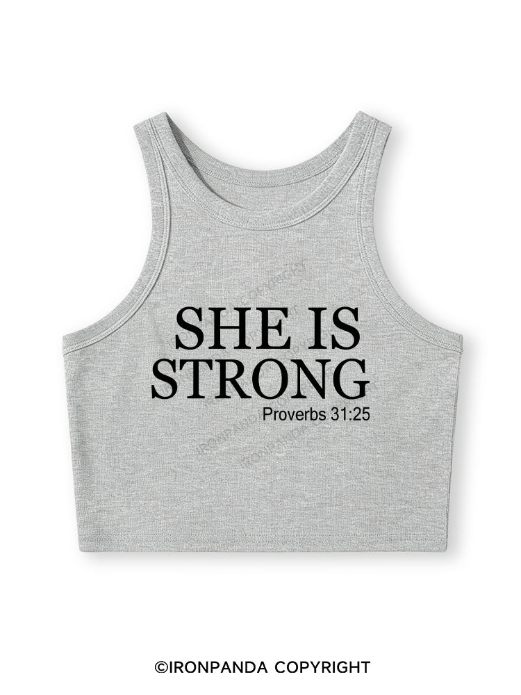 SHE IS STRONG Fitted Crop Tank Top