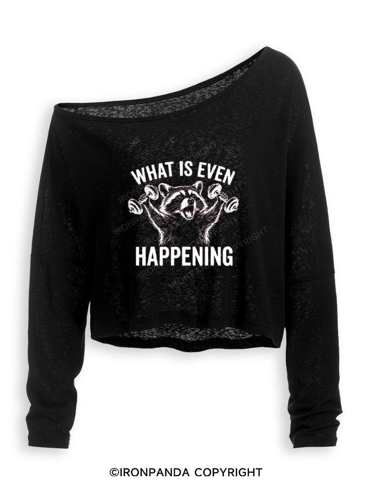 What Is Even Happening Raccoon Off Shoulder Long Sleeve Crop Top