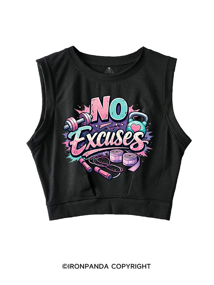 NO EXCUSES FUNNY FITNESS SLEEVELESS CROP TOPS
