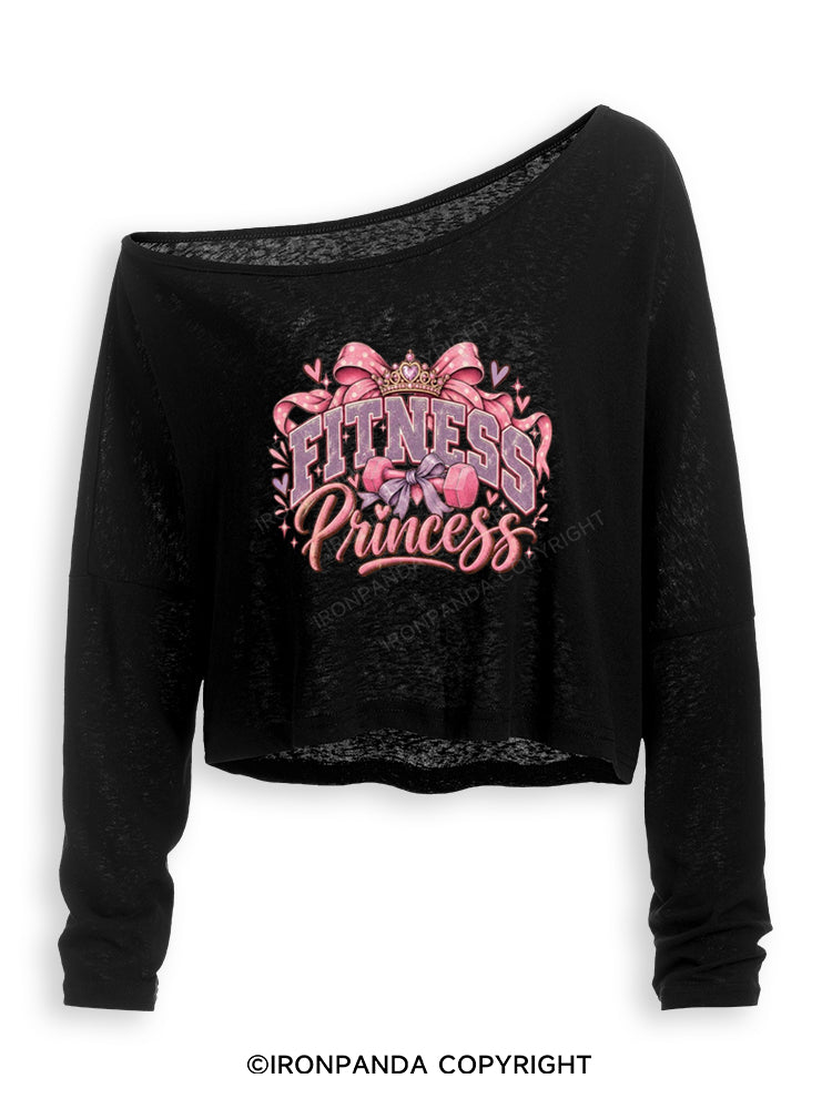 FITNESS PRINCESS STRONG SHINING VIBES Off Shoulder Long Sleeve Crop Top