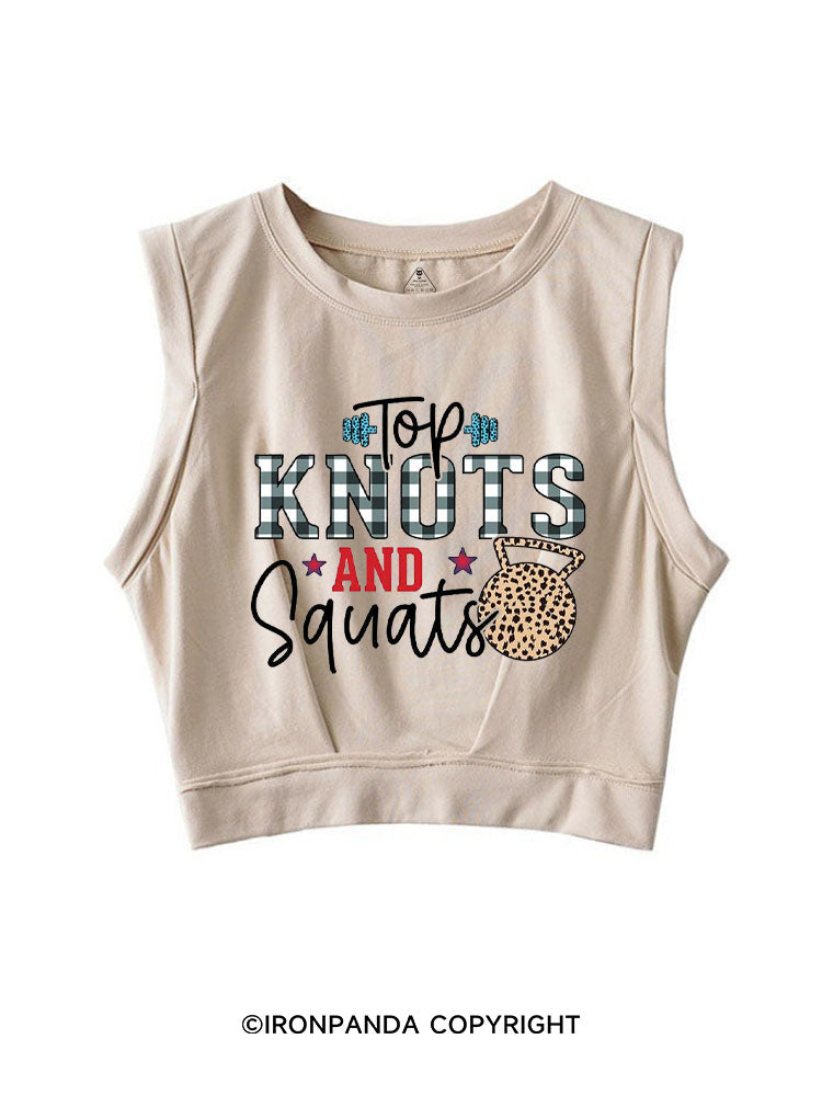 TOP KNOTS AND SQUATS FUNNY GYM SLEEVELESS CROP TOPS