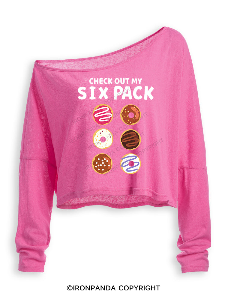 CHECK OUT MY SIX PACK Off Shoulder Long Sleeve Crop Top