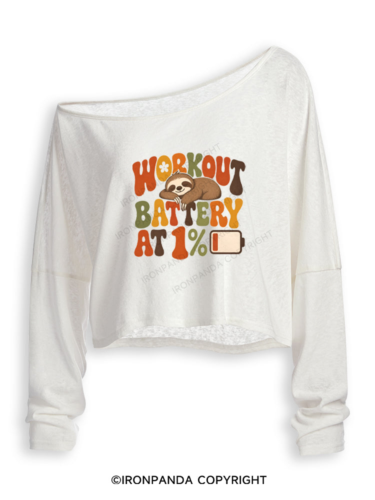 WORKOUT BATTERY AT 1% SLOTH Off Shoulder Long Sleeve Crop Top