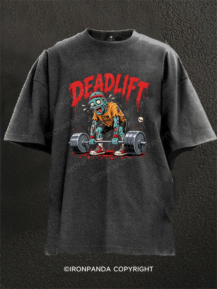 Deadlift Zombie Powerlifting Horror Washed Gym Shirt