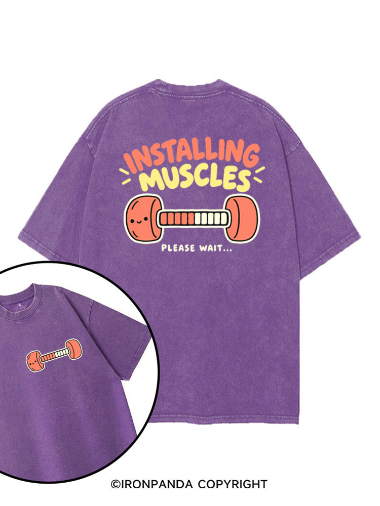 Installing Muscles Please Wait Smiling Dumbbell printed Gym Shirt