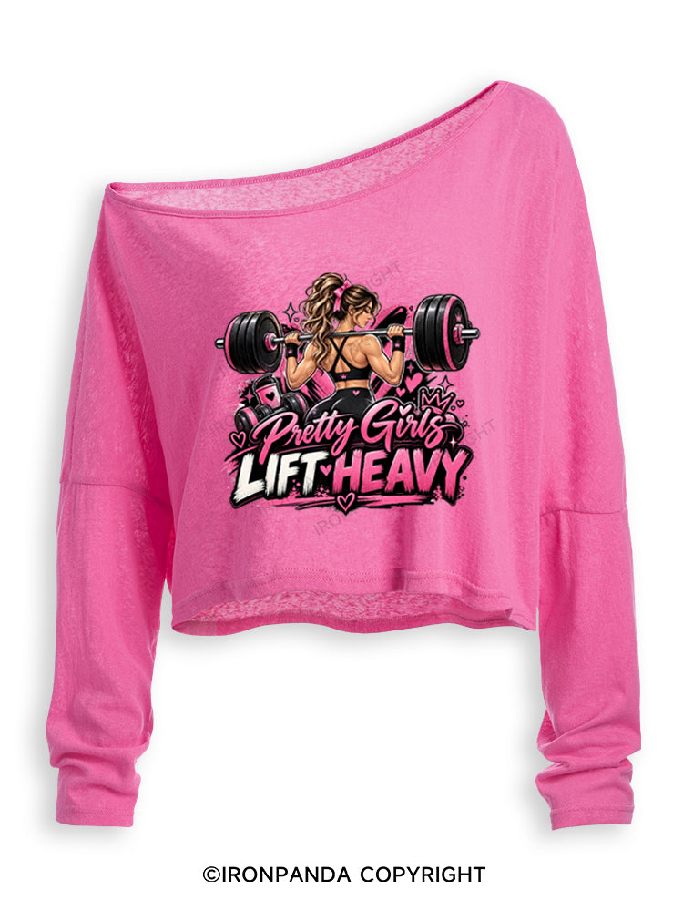Pretty Girls Lift Heavy Off Shoulder Long Sleeve Crop Top