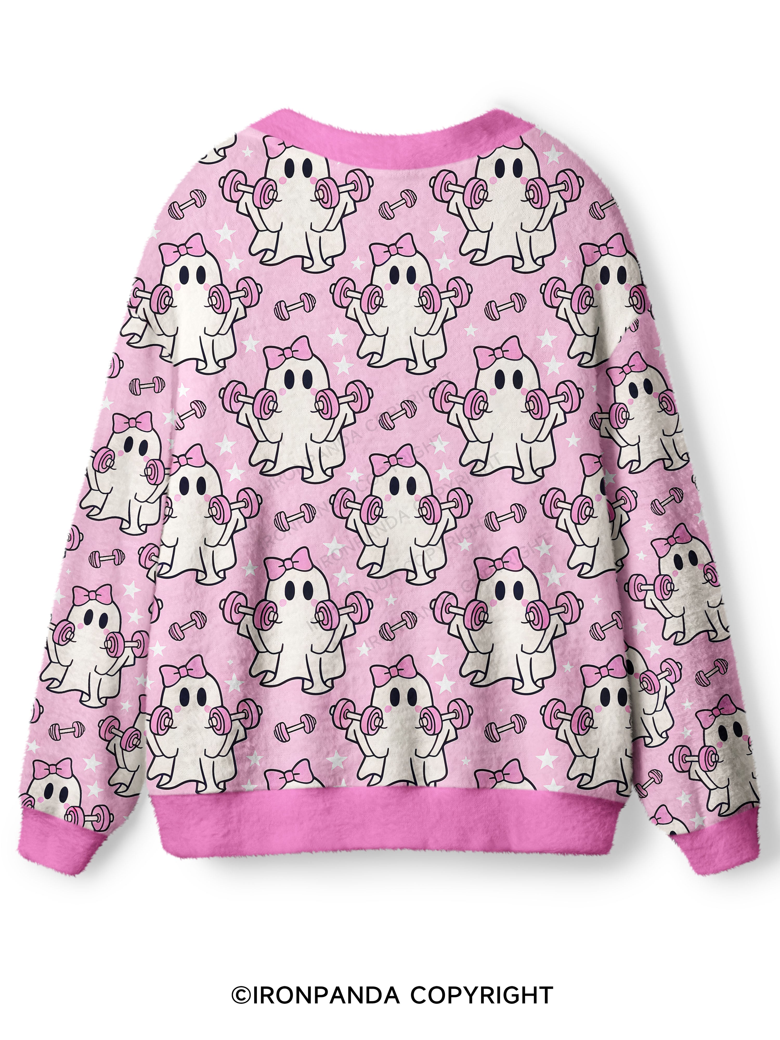 Pink Bow Funny Workout Ghost Ugly Cardigan Sweater