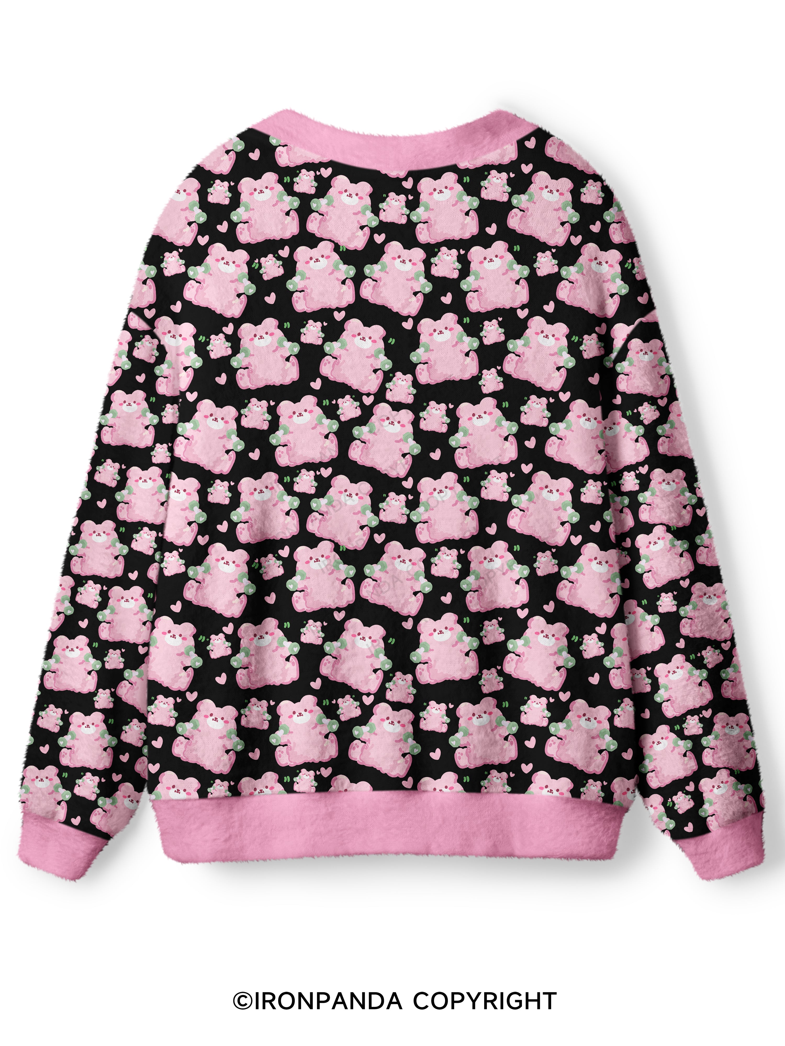 Pink Workout Bears Ugly Cardigan Sweater