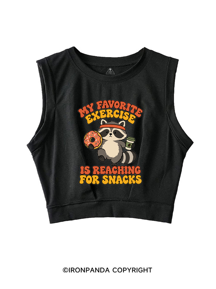 My Favorite Exercise Is Reaching for Snacks Funny Raccoon SLEEVELESS CROP TOPS