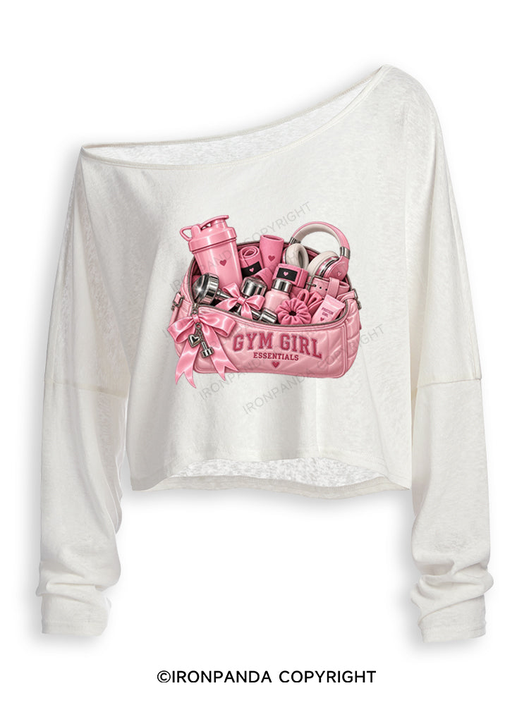 GYM GIRL ESSENTIALS PROTEIN GIRL Off Shoulder Long Sleeve Crop Top
