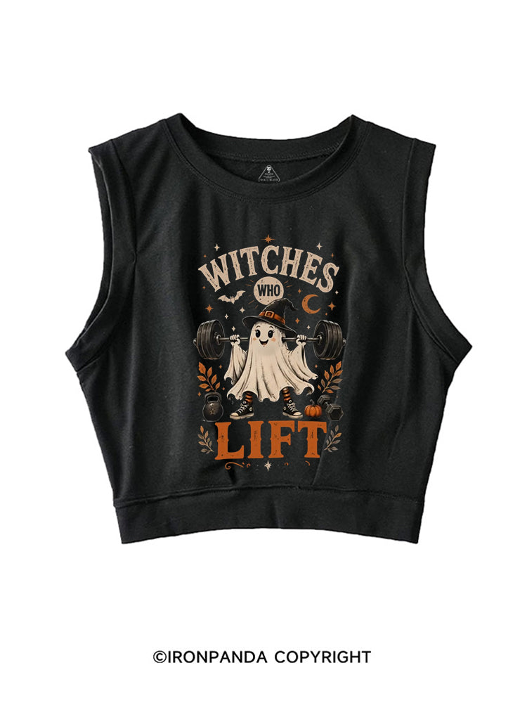 WITCHES WHO LIFT GHOST HALLOWEEN GYM SLEEVELESS CROP TOPS