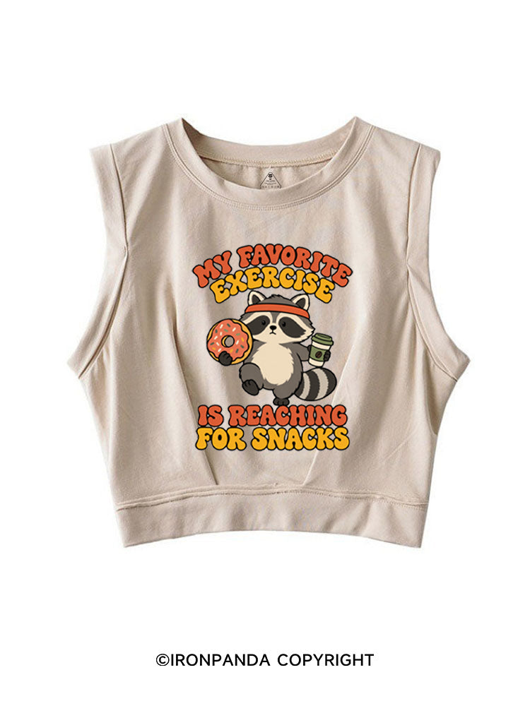 My Favorite Exercise Is Reaching for Snacks Funny Raccoon SLEEVELESS CROP TOPS