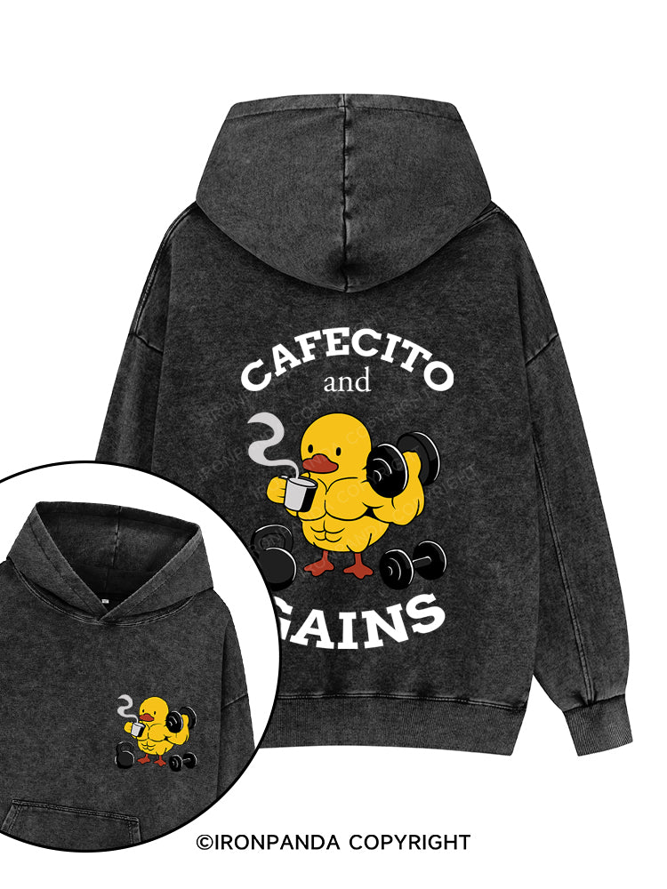 CAFECITO AND GAINS Printed Washed Gym Hoodie