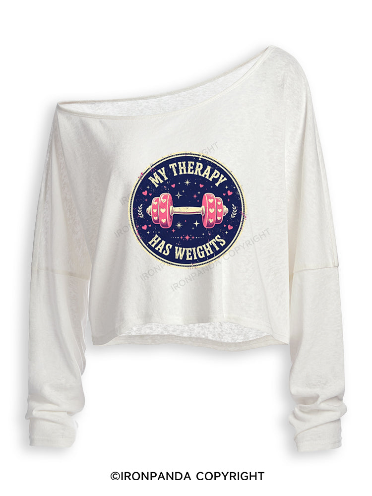 MY THERAPY HAS WEIGHTS Off Shoulder Long Sleeve Crop Top