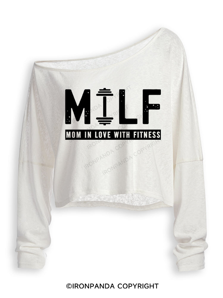 MILF MOM IN LOVE WITH FITNESS Off Shoulder Long Sleeve Crop Top