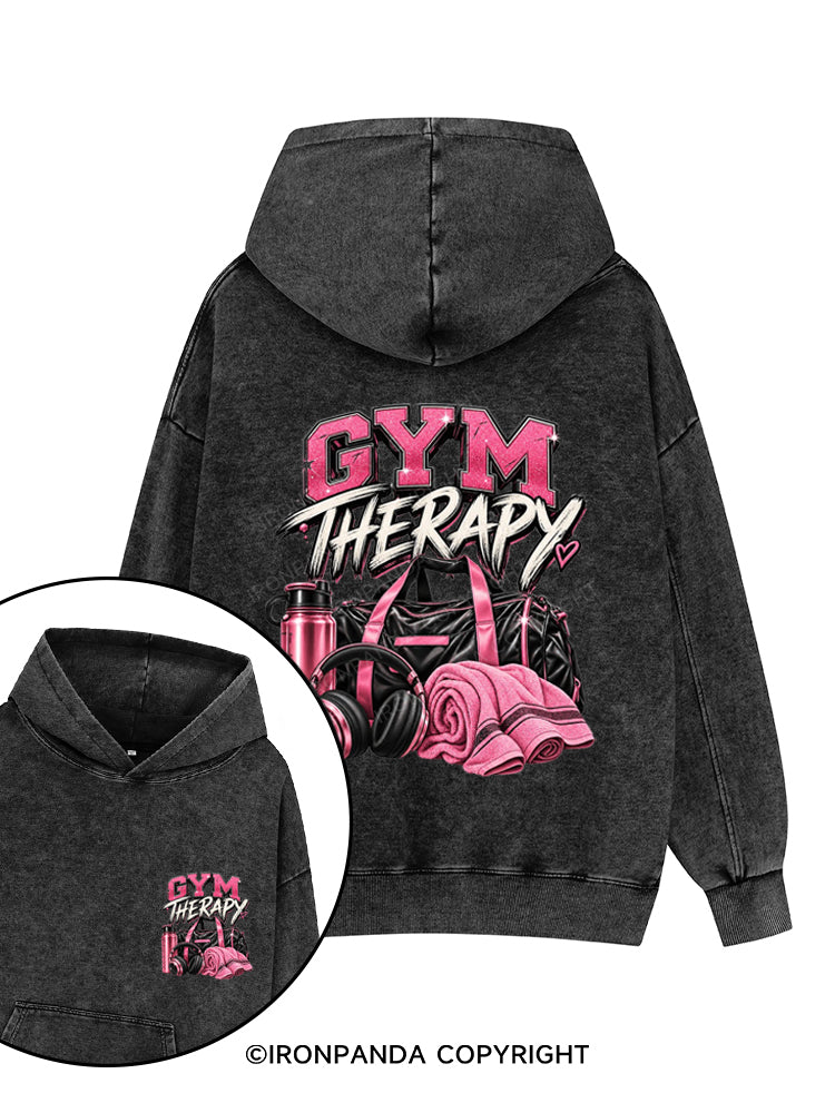 GYM THERAPY PINK FITNESS Printed Washed Gym Hoodie