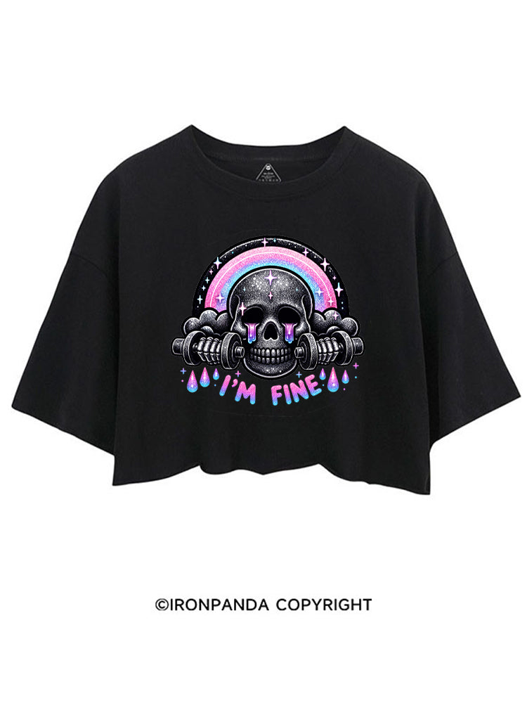 I'M FINE SPARKLE SKELETON CROP TOPS