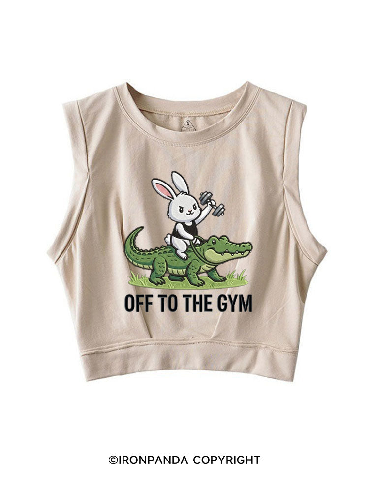 OFF TO THE GYM BUNNY RIDING AN ALLIGATOR SLEEVELESS CROP TOPS