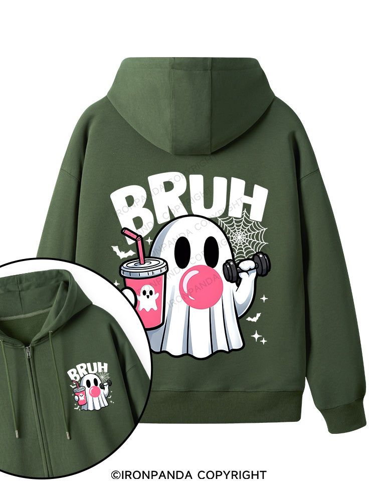BRUH Double-Sided Printed Fleece Zip Up Hoodie