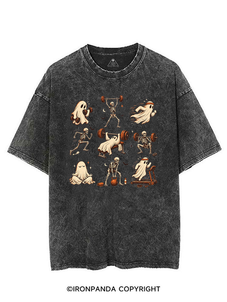 Ghost and Skeleton Workout Spooky Exercise VINTAGE GYM SHIRT