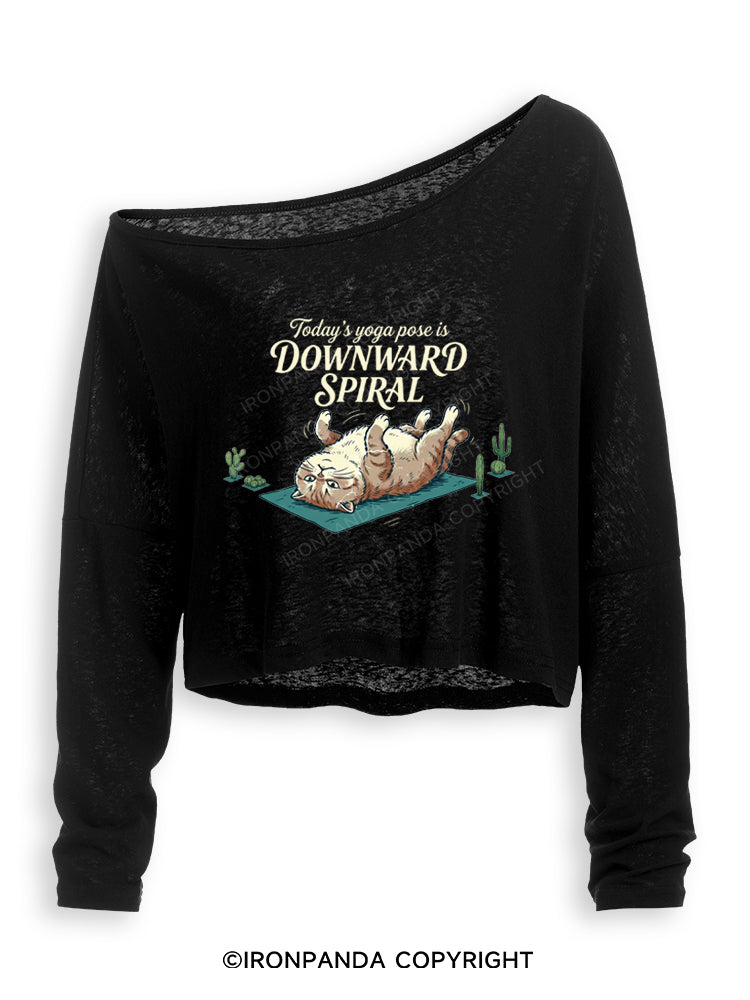 TODAY'S YOGA POSE IS DOWNWARD SPIRAL Off Shoulder Long Sleeve Crop Top