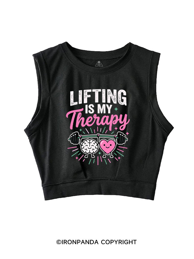 Lifting Is My Therapy SLEEVELESS CROP TOPS