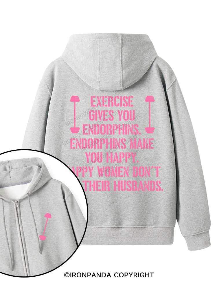 EXERCISE GIVES YOU ENDORPHINS PINK Double-Sided Printed Fleece Zip Up Hoodie