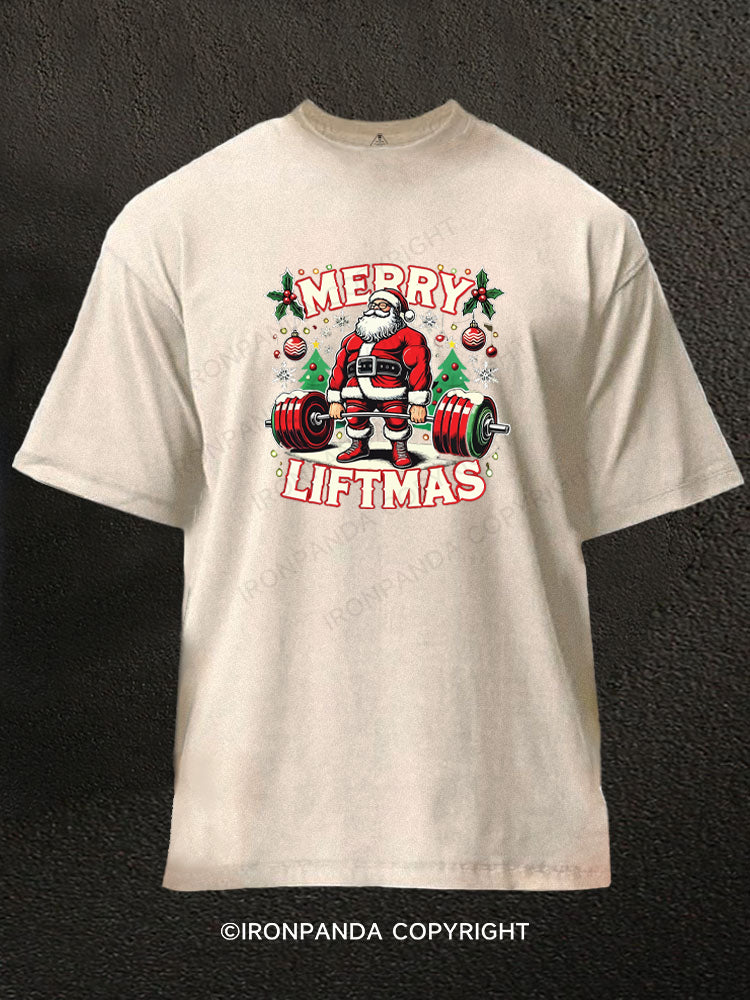 Merry Liftmas Santa Christmas Washed Gym Shirt