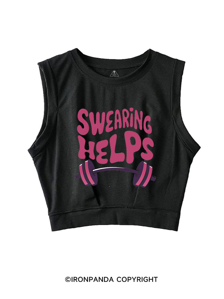 SWEARING HELPS FUNNY GYM SLEEVELESS CROP TOPS
