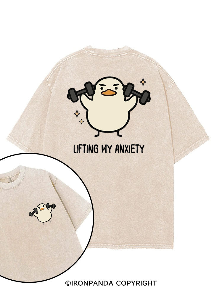 LIFTING MY ANXIETY WEIGHTLIFTING DUCK printed Gym Shirt