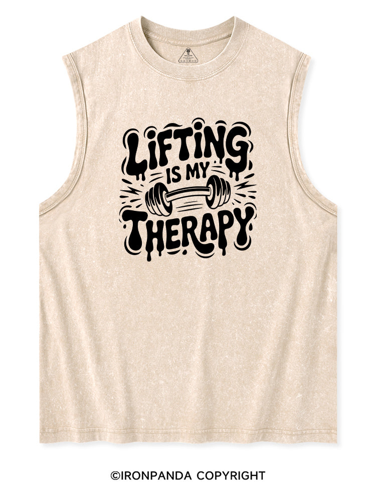 LIFTING IS MY THERAPY POSITIVE GYM VIBE Washed Tank