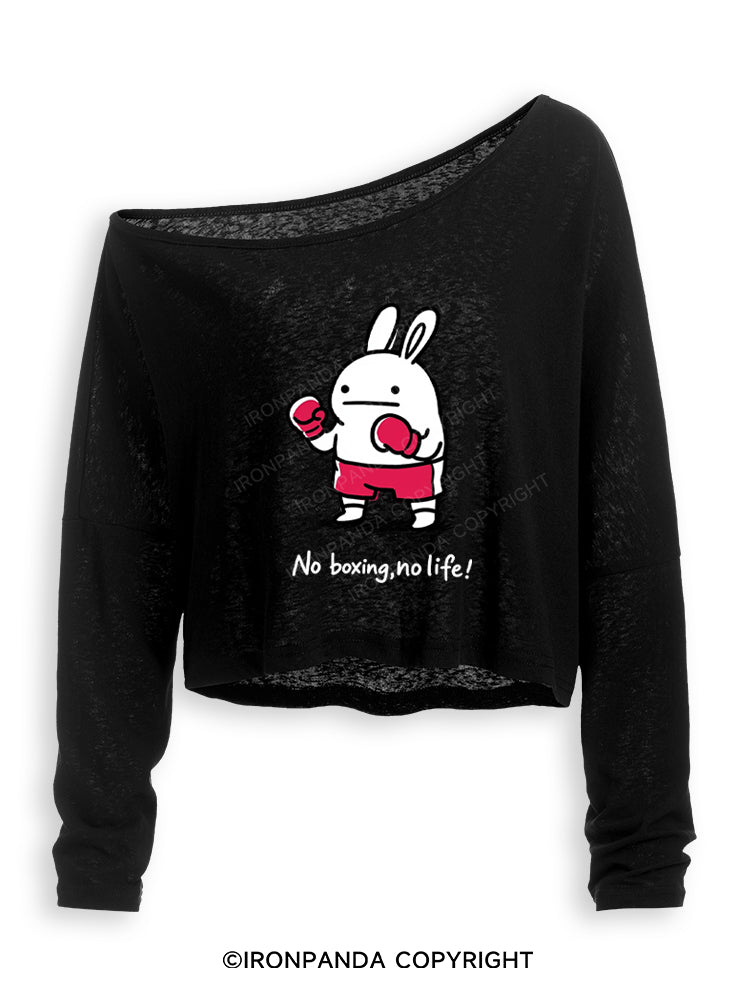 No Boxing No Life Off Shoulder Long Sleeve Crop Top