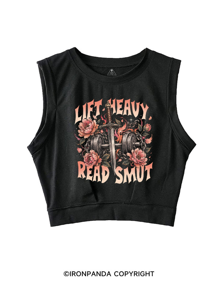 LIFT HEAVY READ SMUT WEIGHTLIFTING BOOKISH SLEEVELESS CROP TOPS