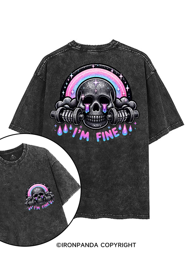 I'M FINE SPARKLE SKELETON printed Gym Shirt