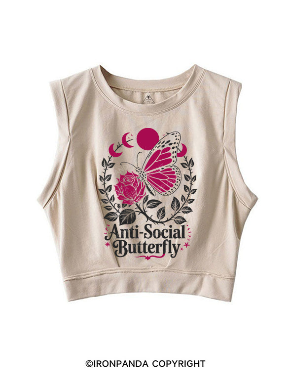 ANTI-SOCIAL BUTTERFLY SLEEVELESS CROP TOPS