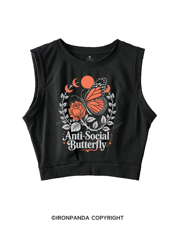 ANTI-SOCIAL BUTTERFLY SLEEVELESS CROP TOPS