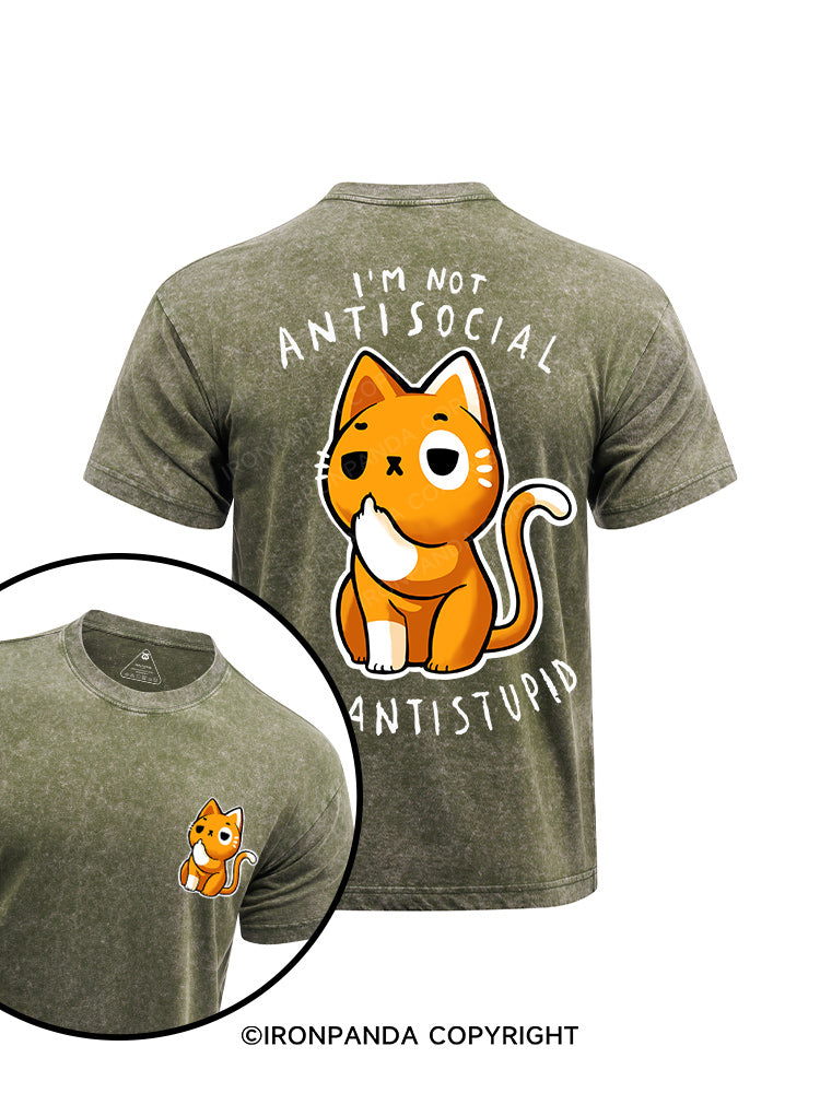 Antisocial cute Cat printed Washed Gym Shirt