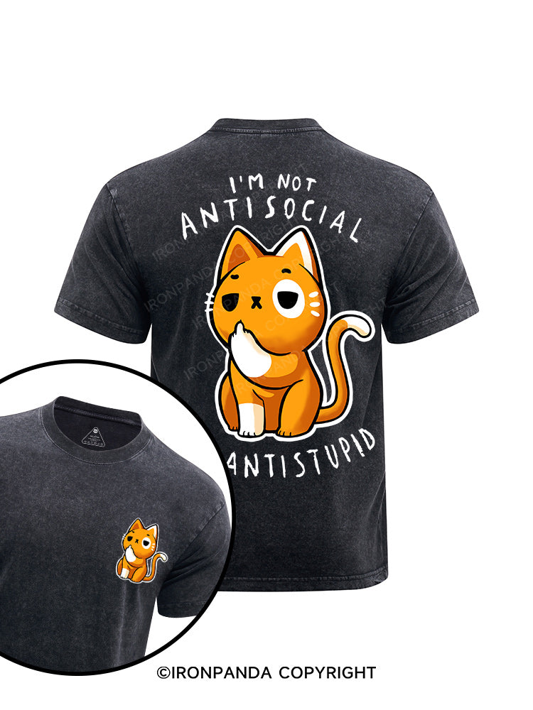 Antisocial cute Cat printed Washed Gym Shirt
