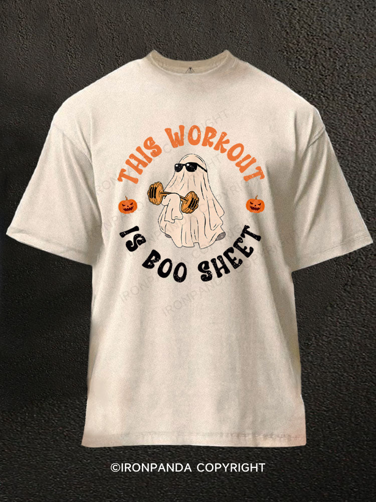 This Workout Is Boo Sheet Funny Ghost Washed Gym Shirt