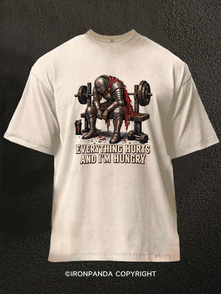 Everything Hurts And Im Hungry Funny Gym Knight Washed Gym Shirt