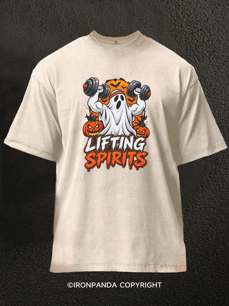 Lifting Spirits Ghost Weightlifting Washed Gym Shirt