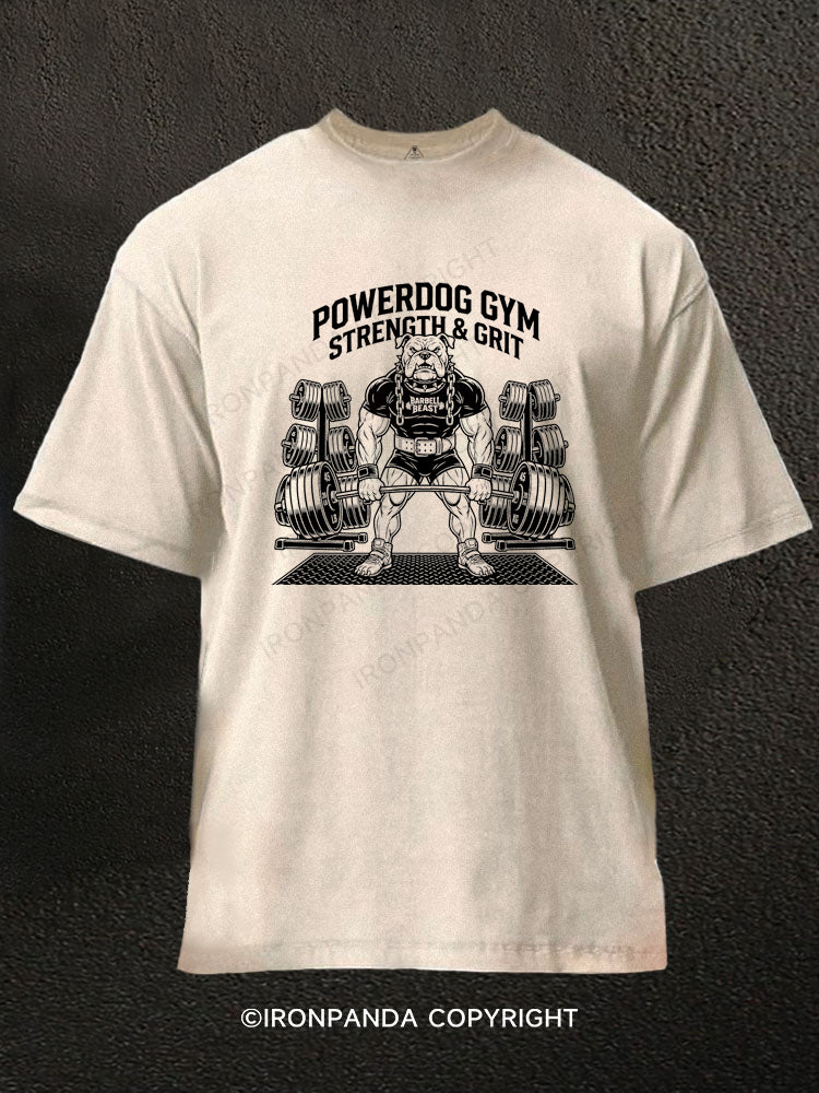 Powerdog Gym Strength and Grit Bulldog Lifting Washed Gym Shirt